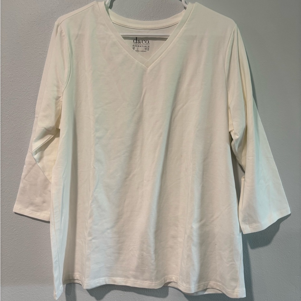 Denim & Co. Cream V-Neck Top